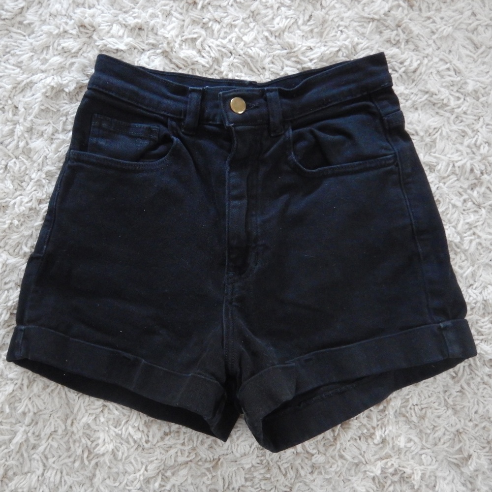 American Apparel black denim high-waisted shorts
